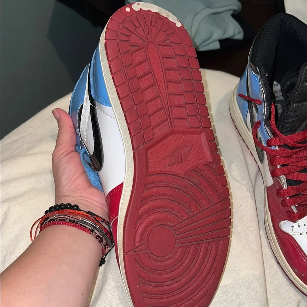 Nike High-Top Sneakers in Red, White, Black with Blue/Red Laces